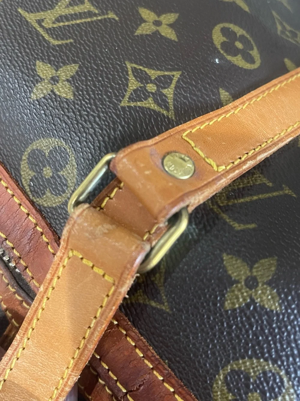 Louis Vuitton Brown Monogram Canvas Duffel with Tan Leather Handles